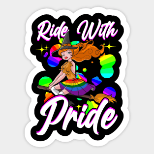 LGBTQ Ride With Pride Witch Halloween Gay Lesbian Pride Sticker